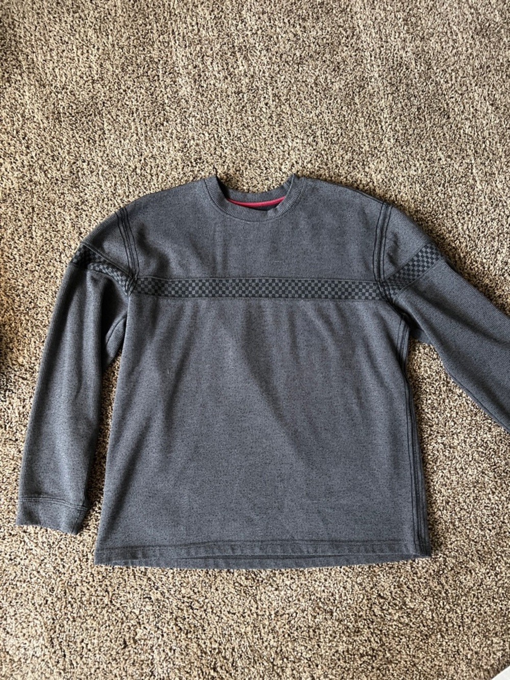 Vintage Gray Crewneck Sweatshirt with Pink Neck Trim